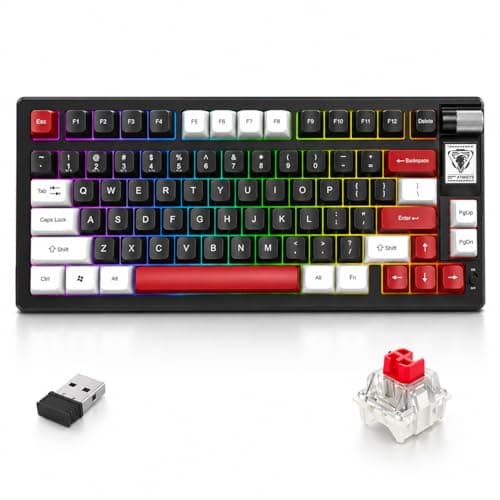 For JEDEL WKL82 3-Mode Wireless Gaming Mechanical Keyboard – Hot-Swappable Red Switches, Gasket Mount, Bluetooth/2.4GHz/Wired, Volume Roller & Full Anti-Ghosting