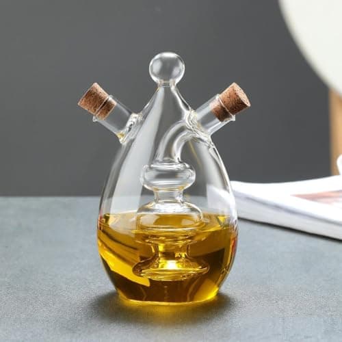 Generic Oil and Vinegar Dispenser, Glass, Full Cap, 2-in-1, Imported Glass Oil Dispenser, Glass with 2 Full Caps, Oil or Vinegar Dispensing Points .bs Bottle