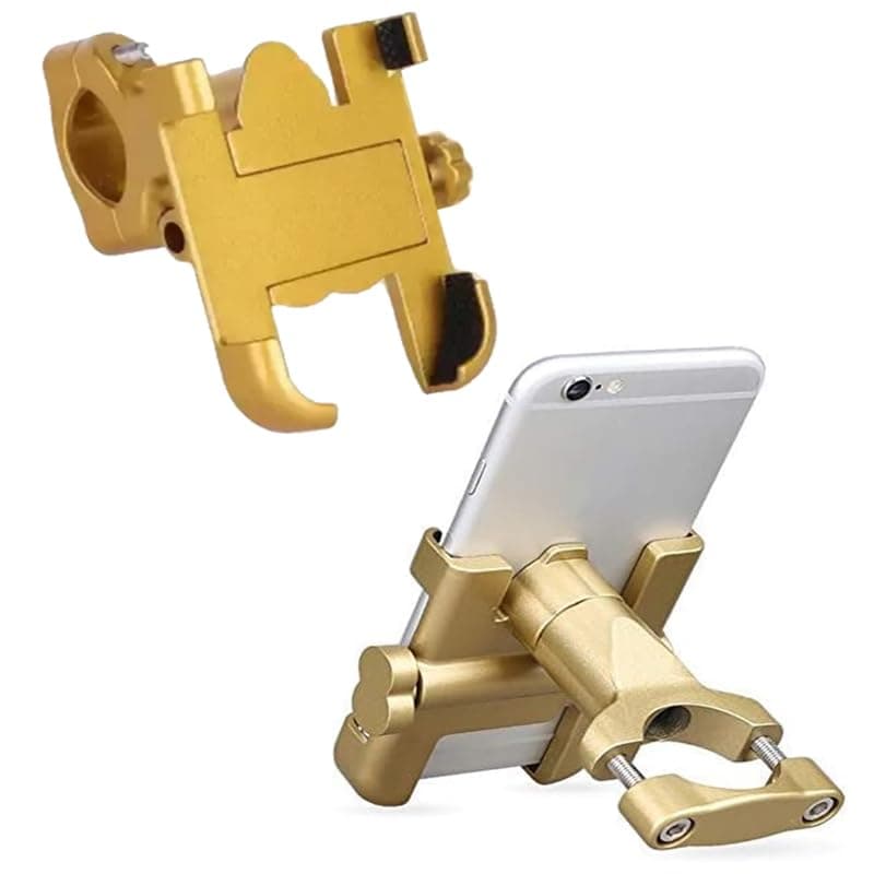 Jadon Handlebar Phone Holder for Motorcycles, 360 Degree Rotation Alloy Durable Phone Holder for 4.0-7.0 Inch Smartphones, Universal Bike Accessories (Jadon - Gold) - by KaberTrade Portable electronic device mount