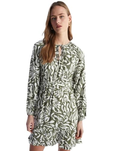 LC WAIKIKI Woman Tie Neck Patterned Long Sleeve Women's Dress