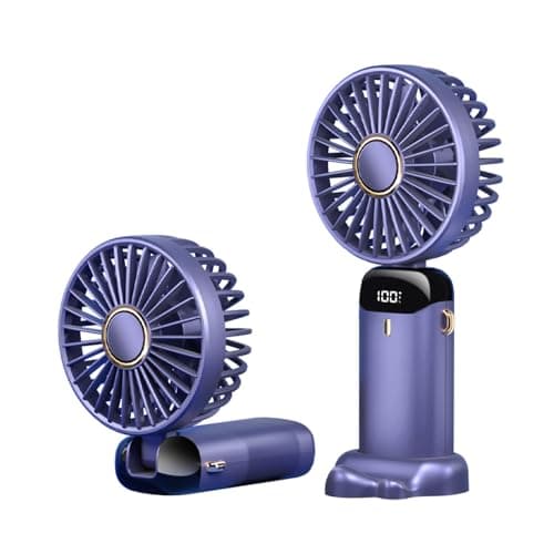 Portable Handheld Fan,Mini Foldable Desk Fan,USB Rechargeable Fans with 5 Speeds,Battery Operated Mini Handheld Fan with LED Display for Home Office Travel (Multi Color) Electric fan
