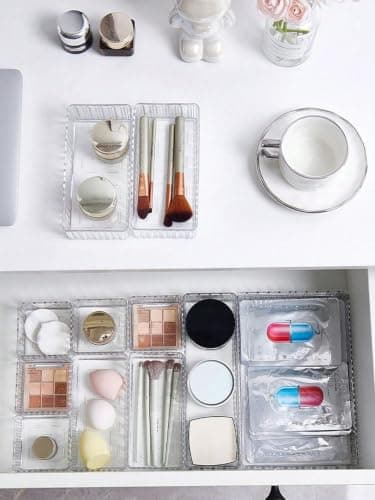 8-Piece Acrylic Drawer Organizer Set Clear Vanity and Desk Storage Trays