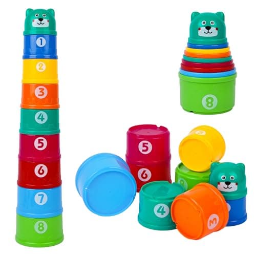 HAGOT 9 Pieces Stackable Cups for Kids, Learning Toys for Children, Suitable for Preschool, Educational or Bathroom Fun Toy building block