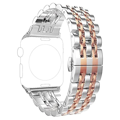 Band Compatible for Apple Watch 42mm 44m for Women , Men Stainless Steel Band for Iwatch Replacement strap Rose Gold copper)
