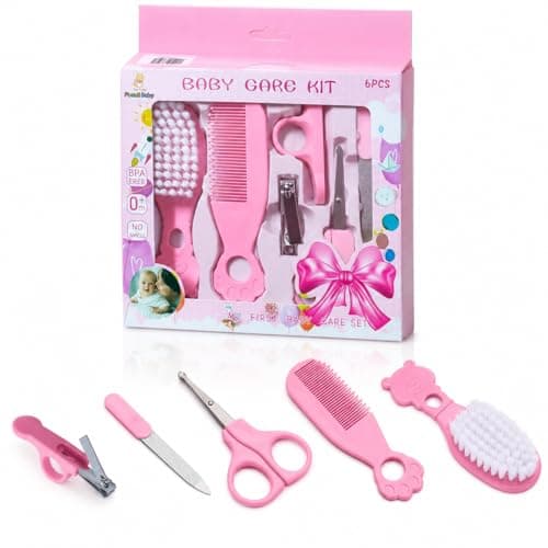 Baby Nail Care Kit 6 Pcs Newborn Grooming Set, BPA Free Infant Manicure Pedicure Tools with Hair Brush Comb for Baby Toddler Care (Pink) Baby product