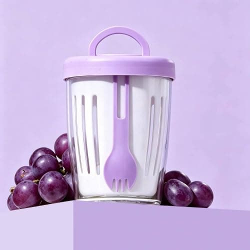 Portable Fruit Salad Cup with Inner Strainer Airtight Lid and Fork