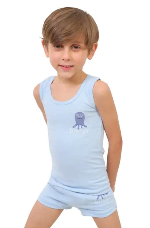 Cotton Zone Kids Boys strap shirt & boxer cotton underwear set Light blue Coordinated outfit