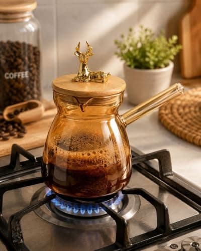 Generic Thermal glass coffee pot in honey color,High-quality thermal glass that withstands heat,Perfect for making Arabic coffee and hot drinks, .ho
