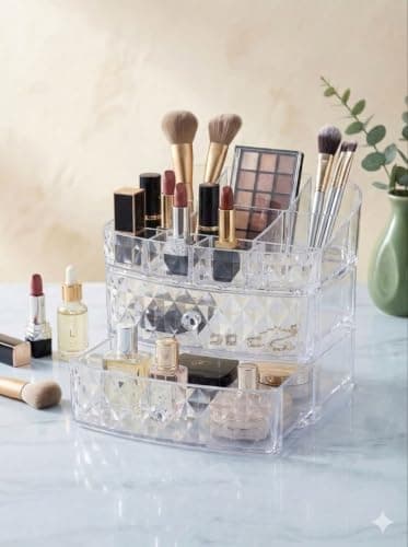 3-Tier Acrylic Makeup Organizer Clear Medium Storage for Cosmetics Jewelry Caddy