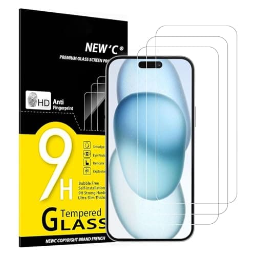 NEW'C Pack of 3 Tempered Glass Screen Protector for iPhone 15/15 Pro (6.1 Inches), Scratch Free, 9H Hardness, HD Screen Protector, 0.33 mm Ultra Clear, Ultra Resistant