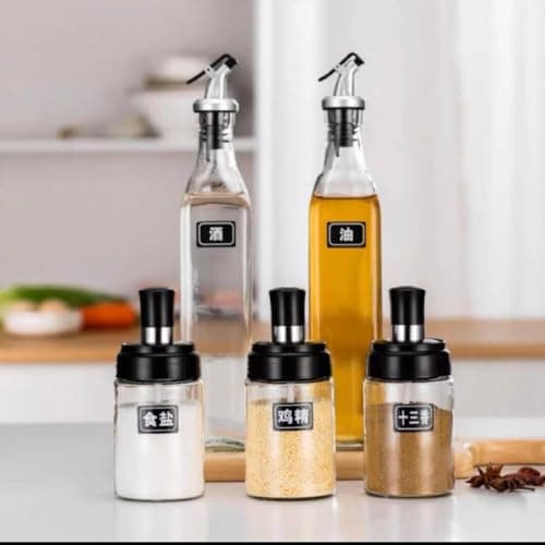 Kitchen Seasoning and Oil Set, Practical Kitchen Seasoning Set Includes 3 Jars with Spoons, 2 Oil Bottles and 2 Funnels to Make Cooking Easy to Organize Seasoning Neatly and Tid Generic Food storage container