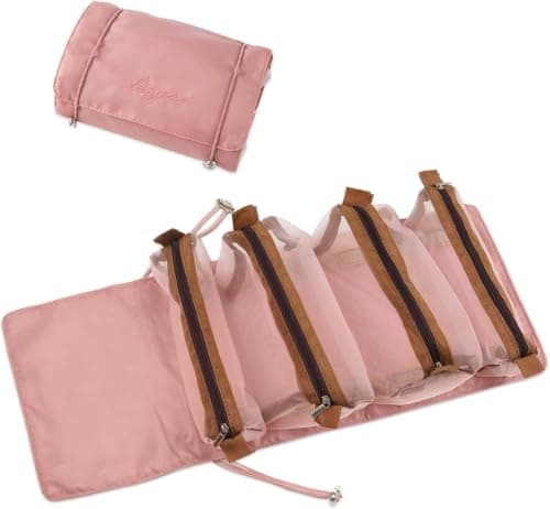 Roll & Go Travel Makeup Organizer Bag with 4 Clear Satin Compartments