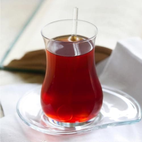 LAV EVA Tea Glass / 12 Pcs including Saucers / 170 cc - 5.75 Oz/Elegant design, Trusted Brand, Attractive shape of Tea, Coffee Drinking cup