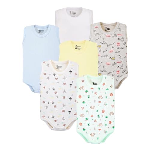 Funny Bunny 100% Baby Bodysuits, Sleeveless, Pack of 6, Mixed Prints and Solid Colours Leotard