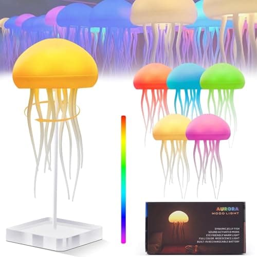 Luminary You Cute Jellyfish Night Light, RGB Gradient Voice Control Rechargeable Table Lamp with Touch Sensor, Modern and Simple Design, Multicolor, Plastic Material