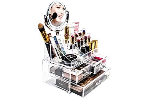 CLICLED Cosmetic makeup organizer rack with 3 drawers and mirror