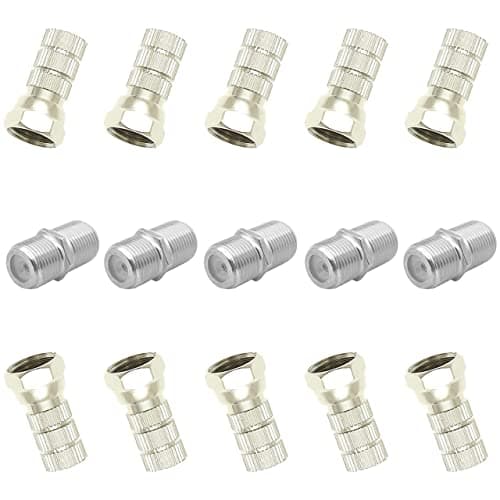 15Pcs F Type Coaxial Cable Extension/Repair Connector Kit, RG6 Plug Connector and Female Extended Connectors for Satellite TV Coaxial Cable Electronic cable