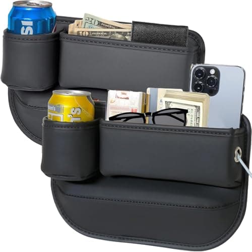 Eytzpto Car Seat Gap Filler, 2Pcs Leather Seat Gap Storage Box with Water Cup Holder, Universal Seat Gap Organizer for Cars, SUV and Trucks, Car Interior Accessories for Phones, Glasses, Keys, Cards Caddy