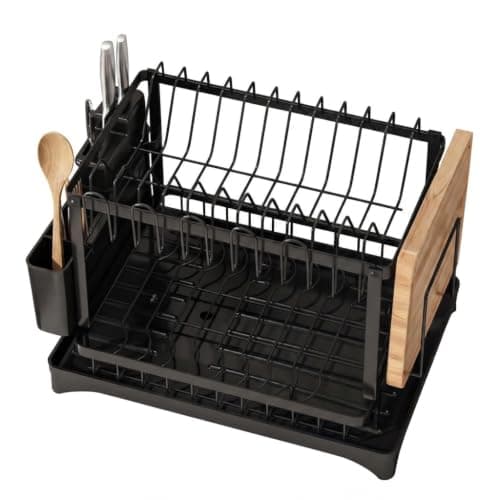 2 Tier Dish Drying Rack and Cup Organizer - Spoon Fork Knife Blanche Cutter Organizer - Direct Drain Hole for Sink KH