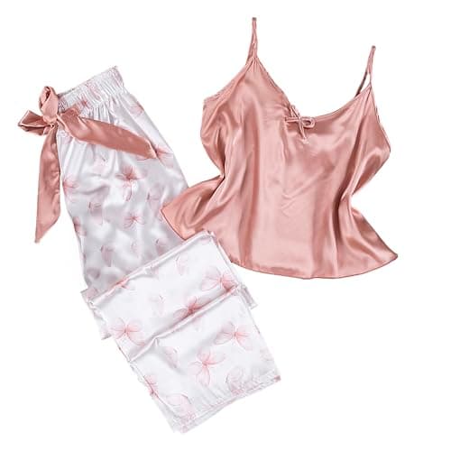 2 Piece Lingerie Set Pants & Tafa Top Sleeveless Women Silk Pajamas One Size 50k to 80k (NO:3033)
