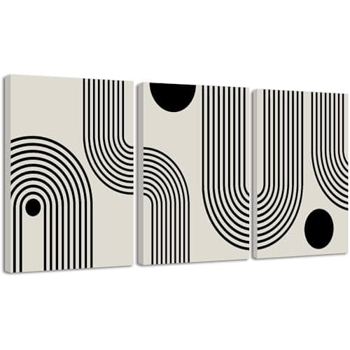 KUVIOKE Black Abstract Boho Framed Wall Art Mid Century Modern Wall Painting Neutral Bohemain Hallway Living Dining Room Decor 12x16in (Framed)