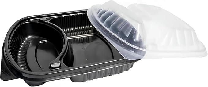 Meal Prep Containers with Clear Lid, 2-Compartment Black Tray, BPA-Free, Microwave Safe, Leak-Resistant, Pack of 25 Food storage container