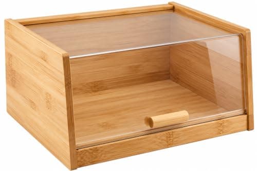 Wooden Basket with Acrylic Lid - Living Storage Box for Kitchen Bakery - Everyday Use on Marble - AM