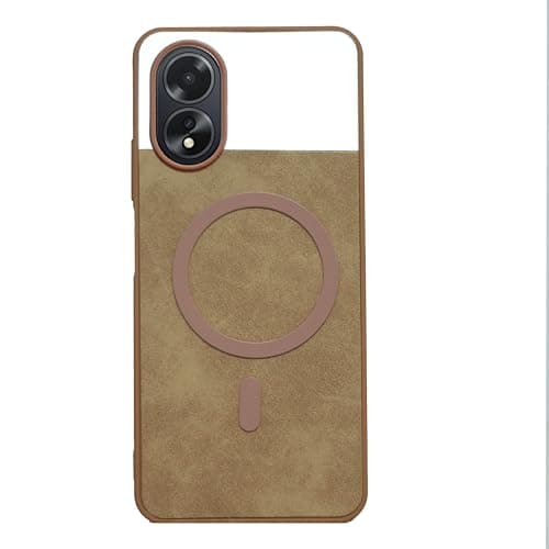 Compatible With (Oppo A18) Luxury Leather Back Case With Wireless Charging And Electroplated Shockproof Camera Frame For (Brown)