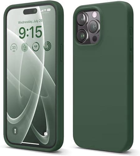 Silicone Case Compatible with iPhone 16 Pro Max 6.7 Inch Soft Silicone Gel Rubber Shockproof Cover Matte Finish with Cloth Inner Lining (Dark Green) Cellular phone case
