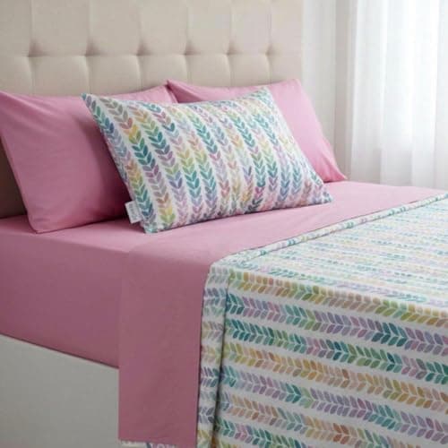 Al Amreya Cotton Bed Sheet Set 4 Pieces - Sheet 240cm, 2 Pillow Case - Modern Shapes - Made in Egypt - Flat (Style 1)