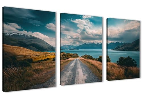 Nova Art Canvas Wall Art Gravel Road Leads to Lake Surrounded by Mountains Wall Art for Bedroom Living Room Office Etc Modern Home Decor 30cm x 40cm x 3pcs