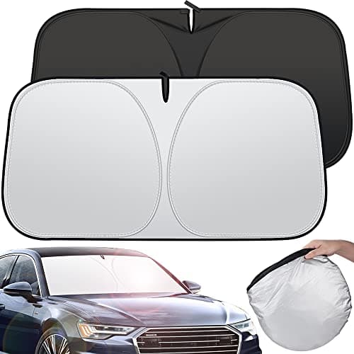 Rescien Foldable Car Windshield Sunshade with Storage Pouch,Front Windshield Reflective Sunshad,Car Front Window for Top Blocks UV Rays and Sun Heat Protection, Keeps Vehicle Cooler（56 * 31.5inch）