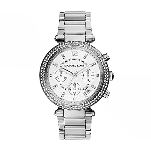 Michael Kors Parker Women's Stainless Steel and Pavé Crystal Watch with Steel, Leather, or Silicone Band