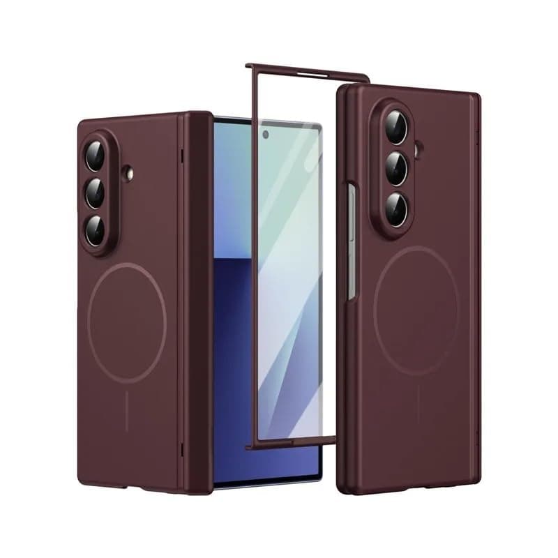 Shock Resistant Phone Back Cover (Compatible with Samsung Galaxy Z Fold 8 Ultra) with Tempered Glass Screen Protector Slim Back Cover (Wine Red) Cellular phone case
