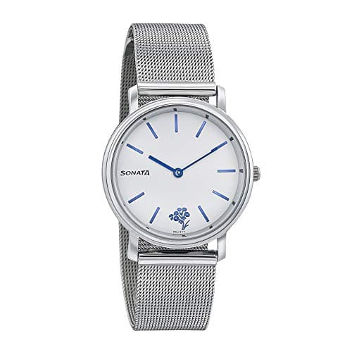 Sonata Watch for Women, Quartz Movement, Analog Display, Silver Stainless Steel Band Strap-NN87029SM01