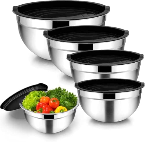 3Pcs Stainless Steel Mixing Bowls with Silicone Base and Lids 18/22/26cm