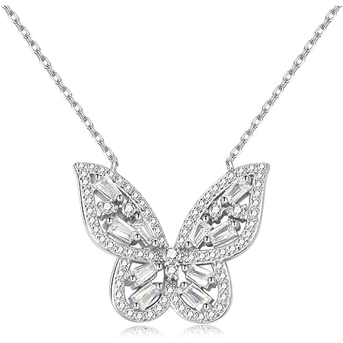 Julia Store Dainty Cute Butterfly Necklaces for Women Stainless Steel Jewelry Sparkling Cubic Zirconia Adjustable Chain Trendy Jewelry for Women
