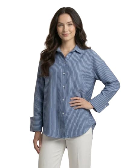 Striped Shirt, Dark Blue/Gray Stripes | Comfortable oversized fit