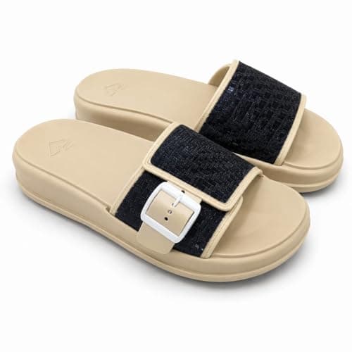 Romba Women's Casual Wide Strap Fashion Buckle Slippers – Comfortable and Light Sole for Everyday and Beach Use – Modern Multicolor Design Sandal