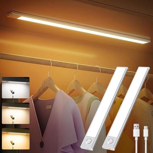 Under Cabinet Light,2 Pack Necomi 3 Colors Motion Sensor Light 2500mAh Rechargeable Wireless Closet light,Dimmable Night Lights for Bedroom,Closet,Kitchen,Hallway, Cupboard Light,40CM Electric light