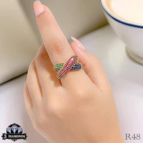 3 Diamonds 3370159539265 Women's X Shape Ring, Gold Plated, High Quality With Sparkling Zircon