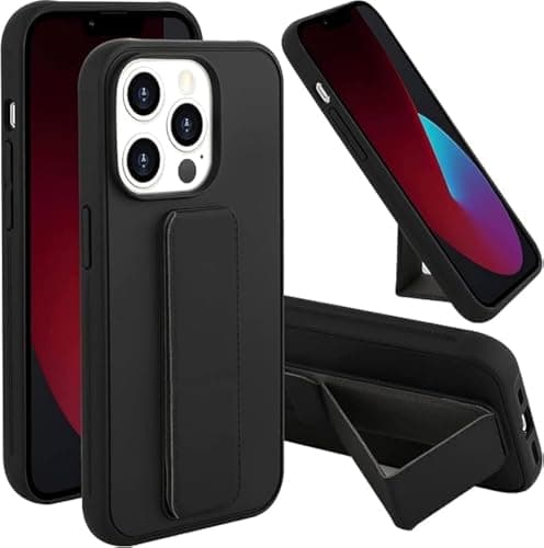 Back Cover Stand Case Magnetic Car Holder Soft Silicone Horizontal & Vertical Kickstand Cover Wrist Strap Full protection Anti Fingerprint Case IPHONE (14 PRO MAX - BLACK) Cellular phone case