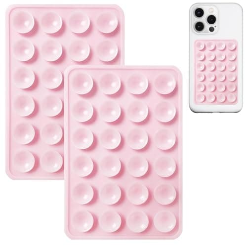 Silicone Suction Phone Case Mount, Double Sided, Non Slip Suction Cup Phone Mount, Silicone Sticky Phone Grip for Cell Phone, Hands-Free Phone Accessories Holder for Selfies and Videos, 2 Pack, Pink