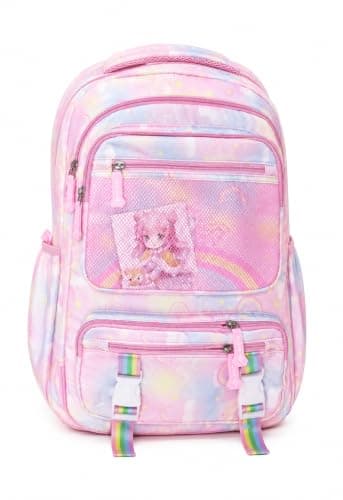 Girls Backpack Rainbow Butterfly 180 Degree Open School Bag | 180 degree opening, suitable for book holder, pink and purple colors, multiple pockets, for kids and girls