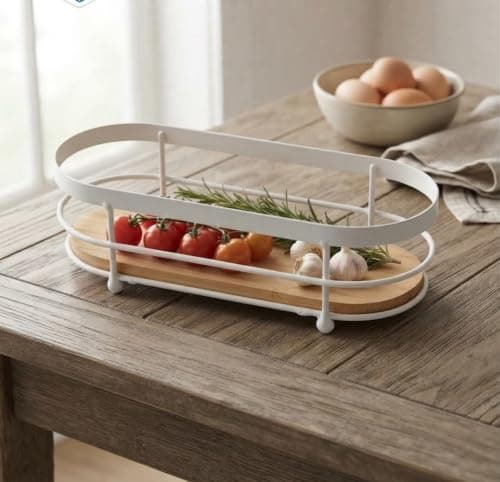 Metal Storage Rack with Wood Base for Spices and Bathroom Care Products