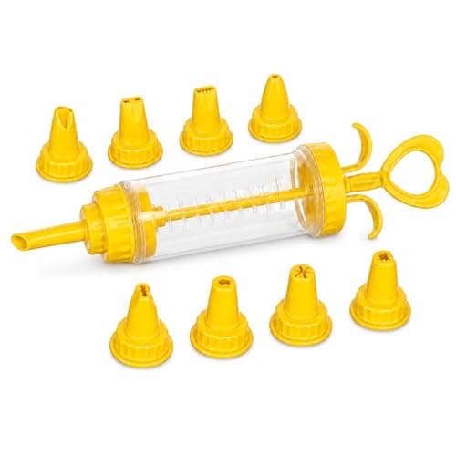 Titiz Cream Pump Cake Decorating Syringe with Multiple Nozzles - Reusable Icing & Frosting Tool for Cakes, Cupcakes & Pastries, 14 × 23 × 4.5 cm (Yellow)