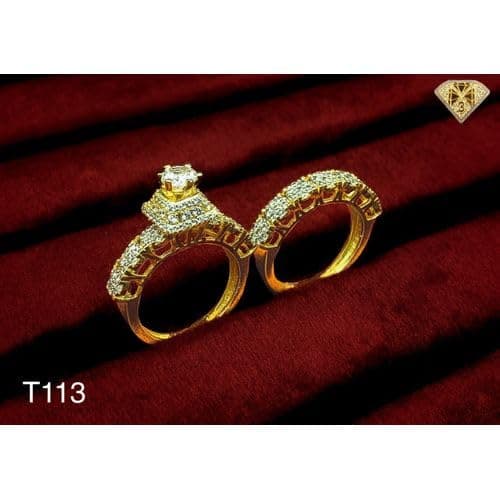 3 Diamonds 292474661779106 Wedding Twins For Women Gold Plated Ring