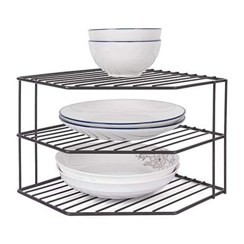 SIBAO 3-Tier Corner Shelf Counter and Cabinet Organizer - Steel Metal Wire - Rust Resistant - Plates, Dishes, Cabinet & Pantry Organizer - Kitchen Organization (10 x 7.5 Inch)(Bronze)