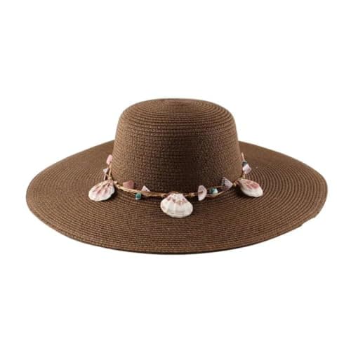 Women's Casual Natural Straw Hat Large Brim Sun Protection Beach Hat Elegant Finish (SH)