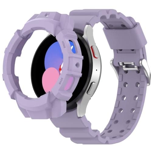Watch Band with Case Compatible with Samsung Galaxy Watch 7 Band 44mm / Watch 5/4 Band,Soft Silicone Sport Replacement Strap Women Men